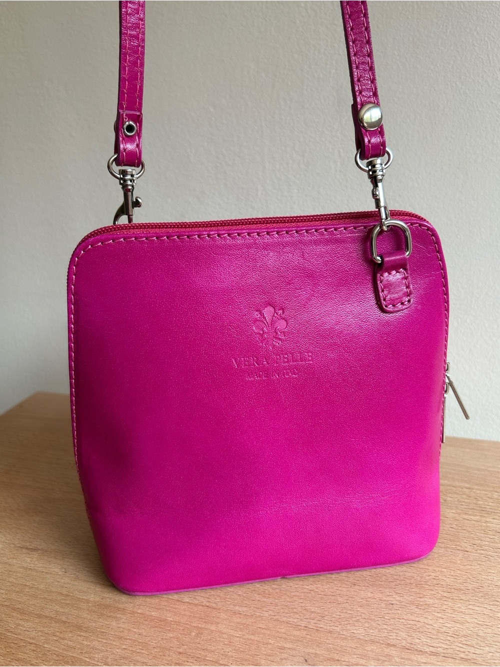 Vera Pelle Hot Pink Leather Italian Crossbody Bag